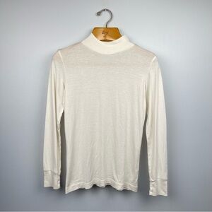 WinterSilks 100% Silk Mock Neck Long Sleeve White Minimalist Quiet Luxury